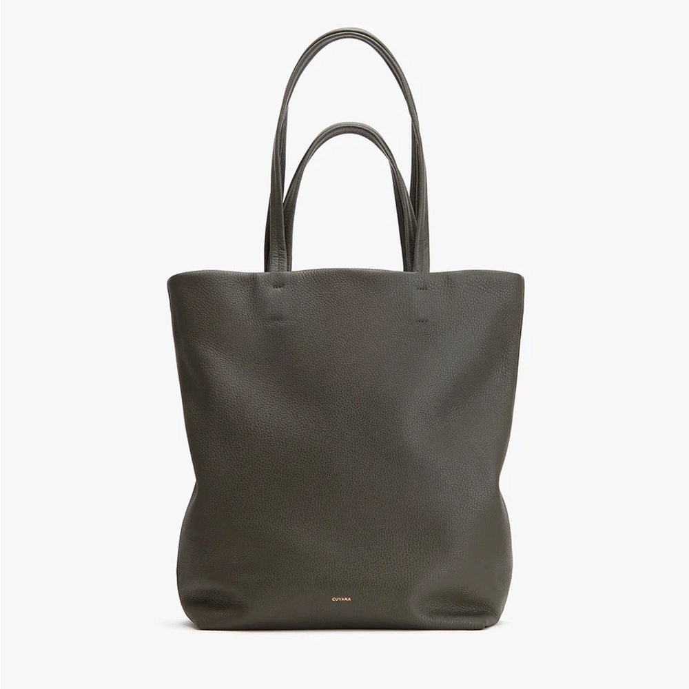 Cuyana Tall Easy Tote Pebbled Leather in Dark Olive